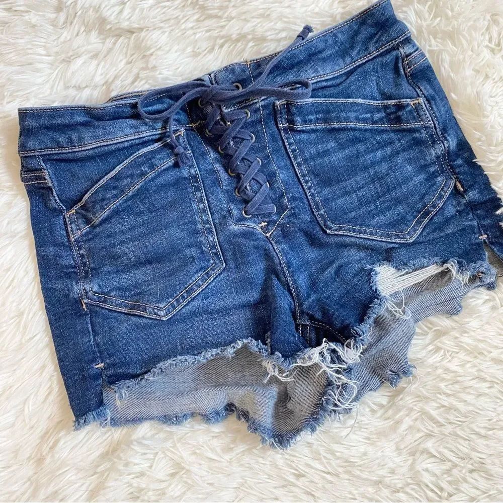American Eagle Outfitters Blue Lace-Up Denim High Rise Shorts